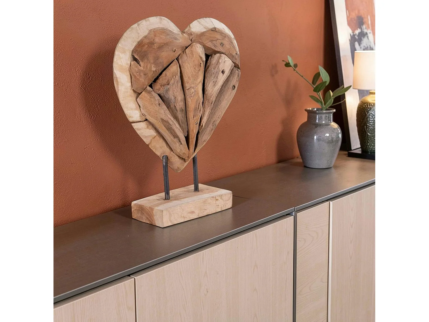 Objet déco coeur à poser en bois de teck H 30 cm ARIZONA