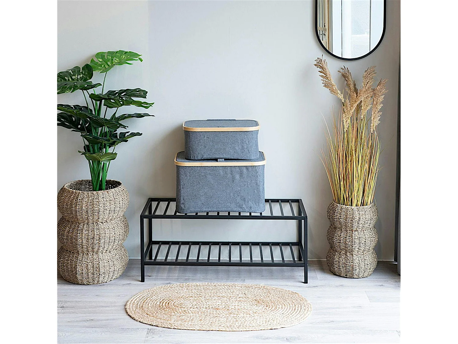 Panier de rangement gris avec couvercle 45 cm