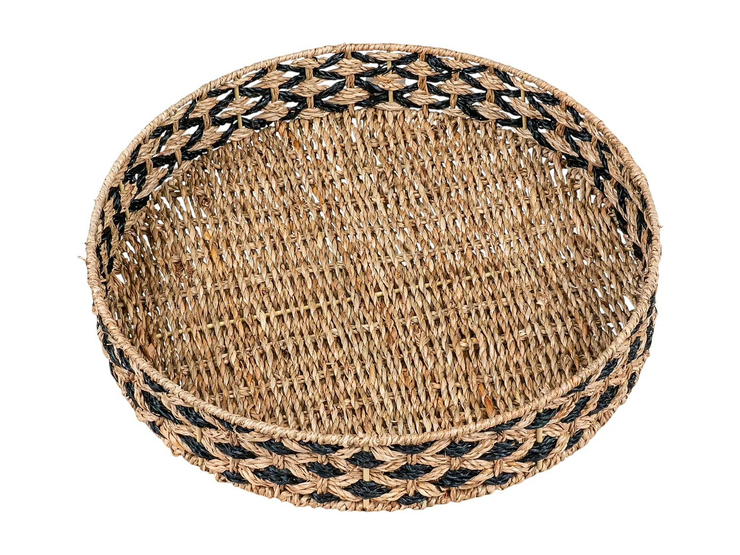Plateau rond en fibres tressées bicolores