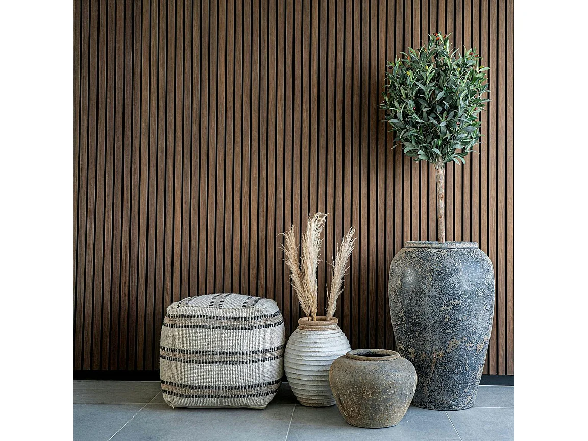 Jarre décorative en terre cuite grise effet vieilli H 69 cm