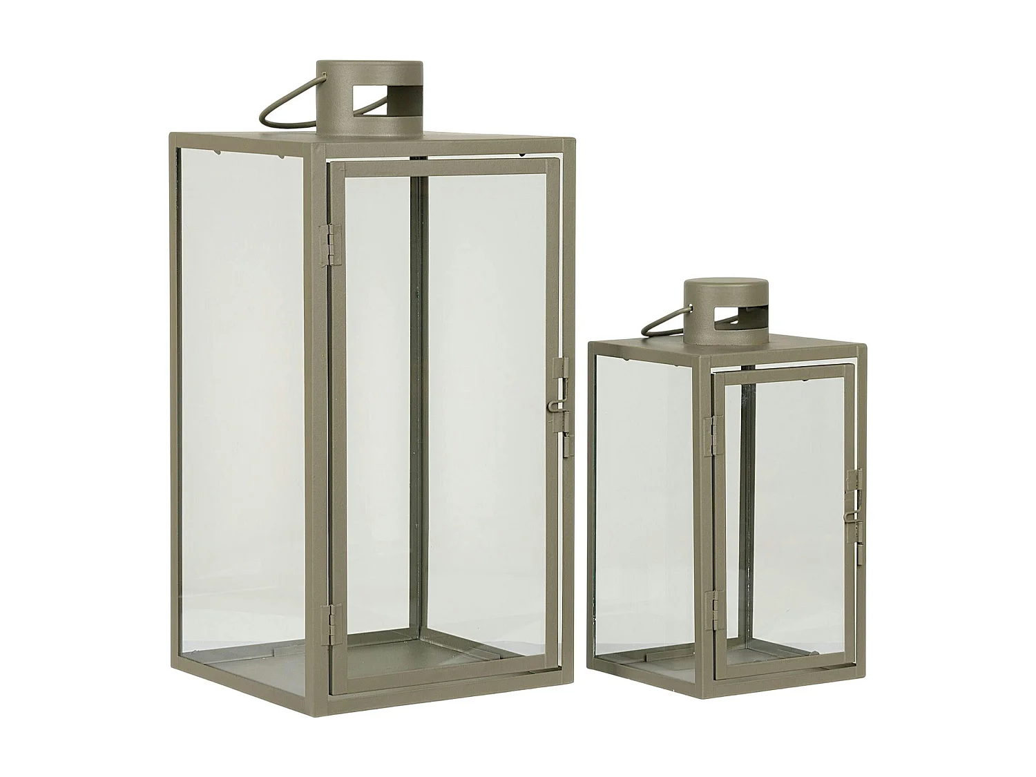 Lanterne décorative à poignée en métal beige et verre (lot de 2)