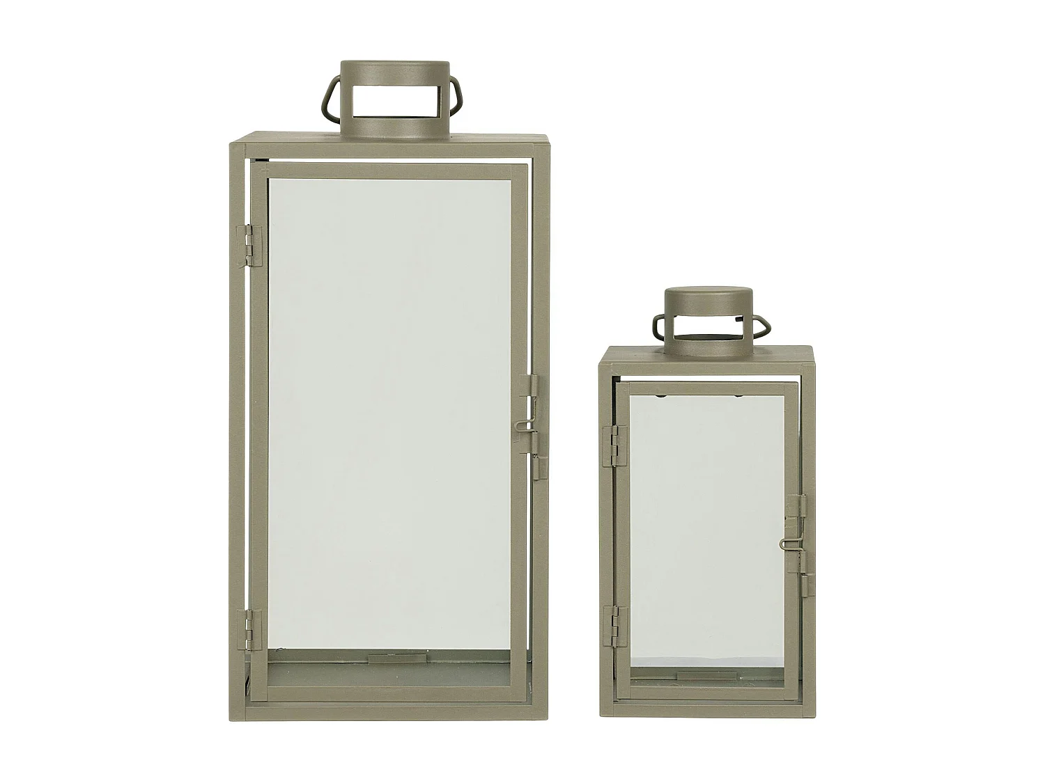 Lanterne décorative à poignée en métal beige et verre (lot de 2)