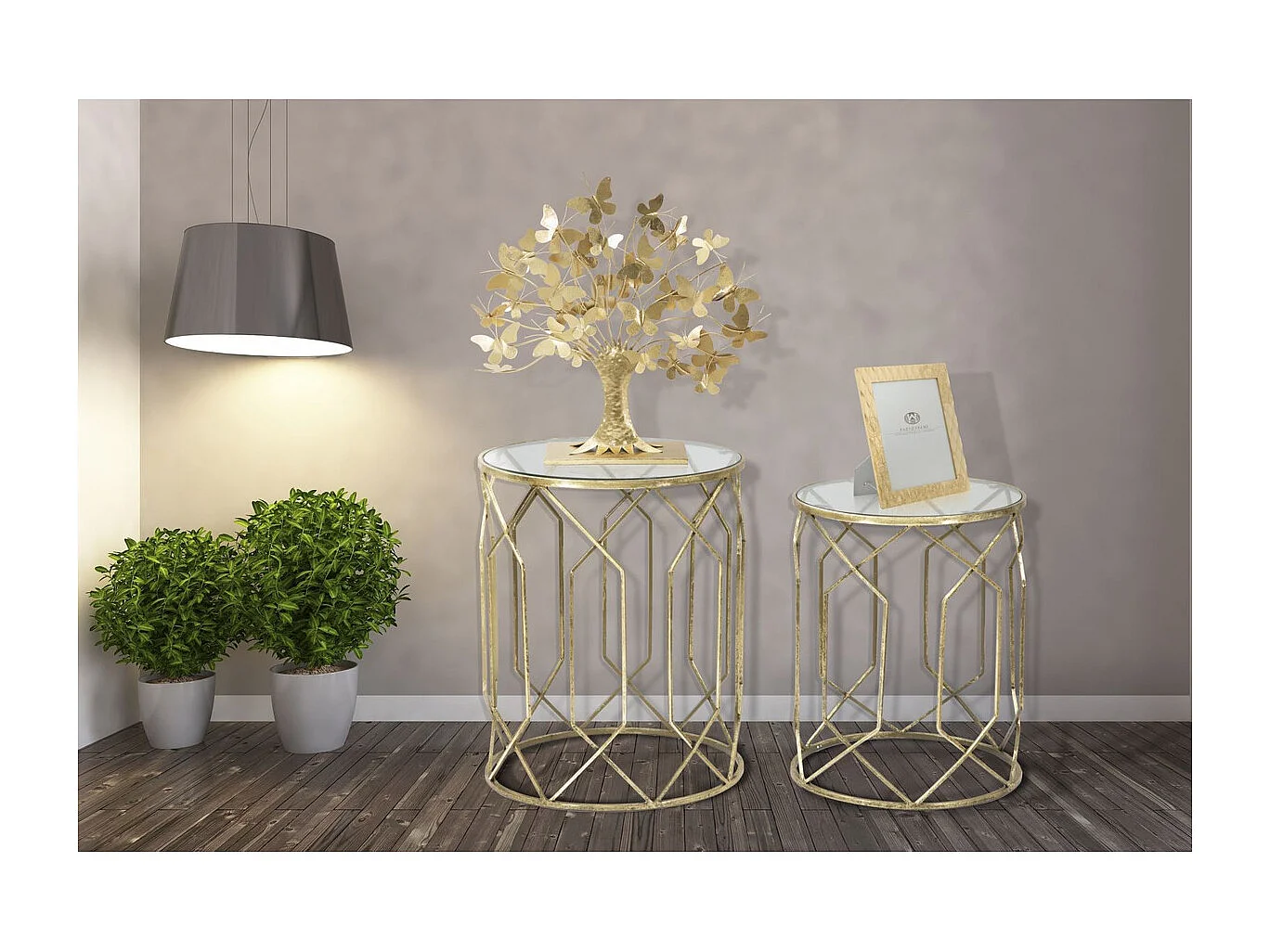 Conjunto de Mesitas Auxiliares VKH561, Oro, 42x42x53 cm, Kendra Home