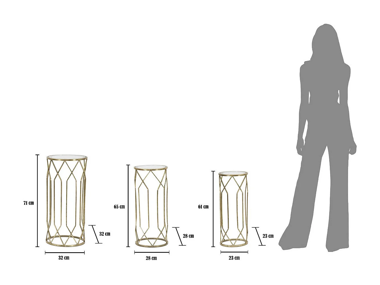 Set Bijzettafels VKH597, Goud, 32x32x71 cm, Kendra Home