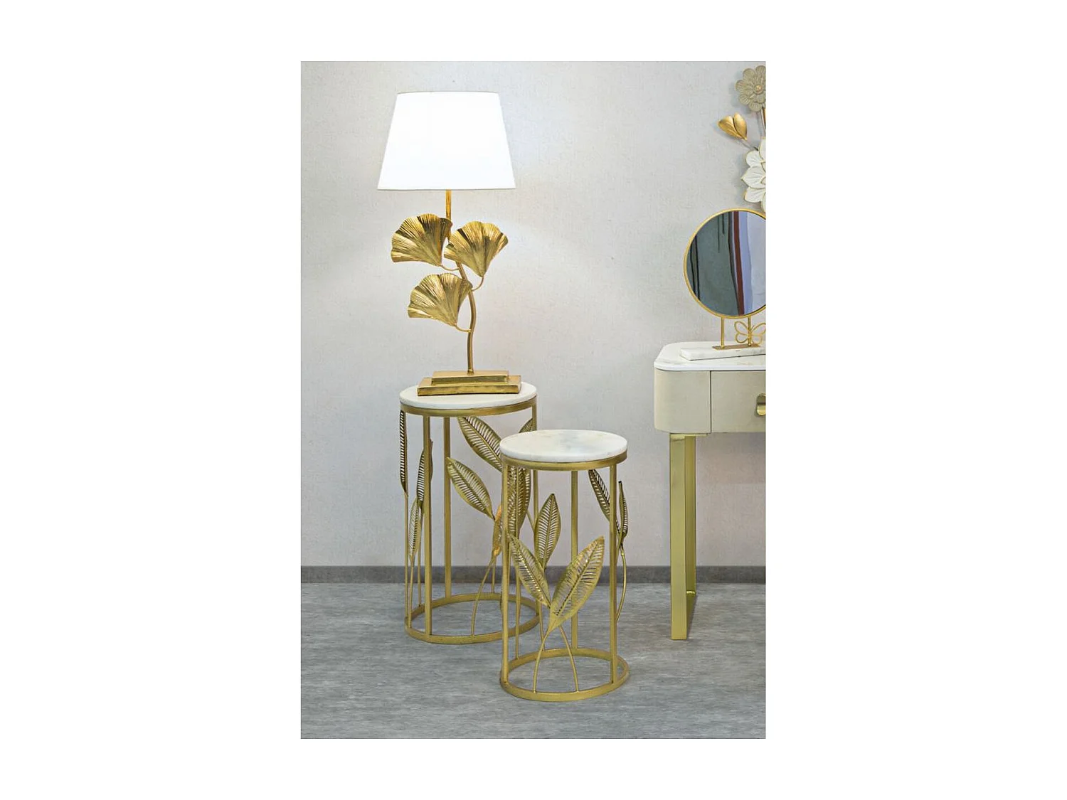 Set Bijzettafels Gogli, Goud, 35x35x65,5 cm, Kendra Home