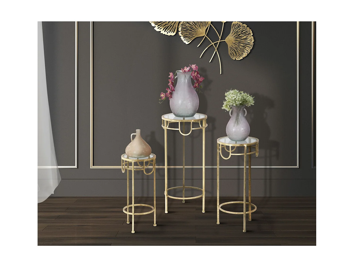 Set Bijzettafels VKH428, Goud, 33x33x70 cm, Kendra Home
