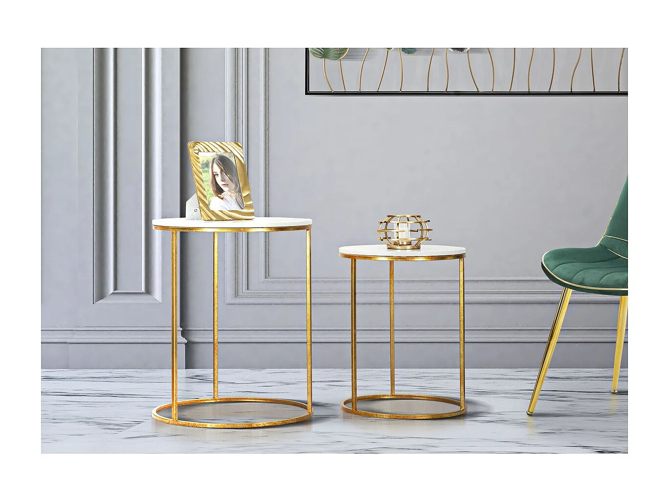 Set di Tavolini VKH534, Oro, 52x52x63 cm, Kendra Home