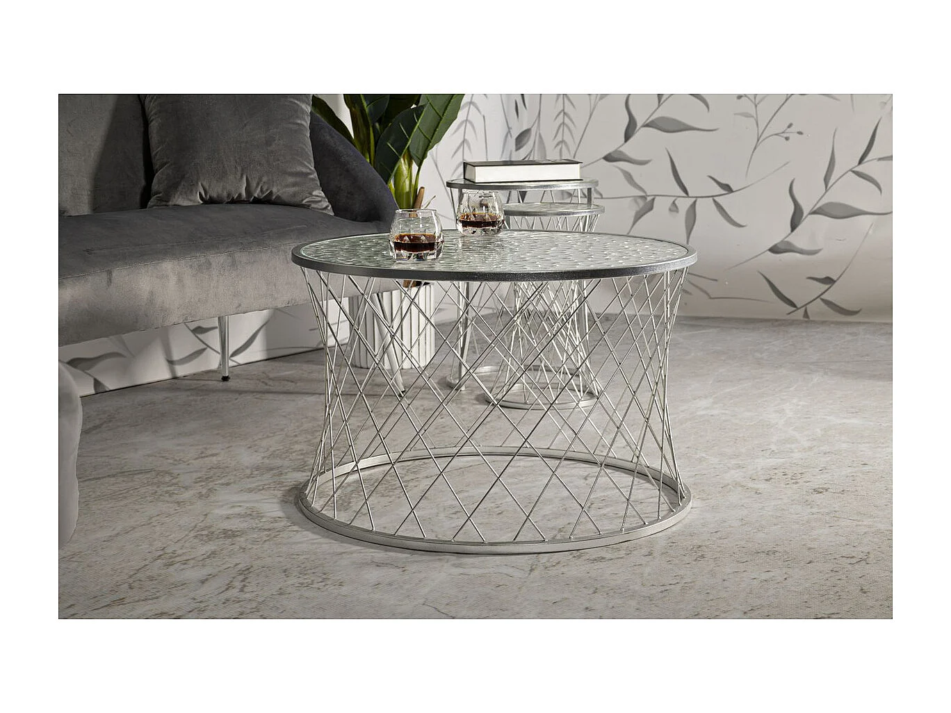 Set Bijzettafels VKH571, Zilver, 70x70x45 cm, Kendra Home