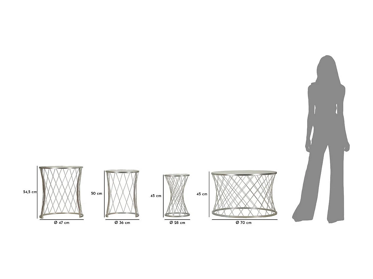 Set Bijzettafels VKH571, Zilver, 70x70x45 cm, Kendra Home