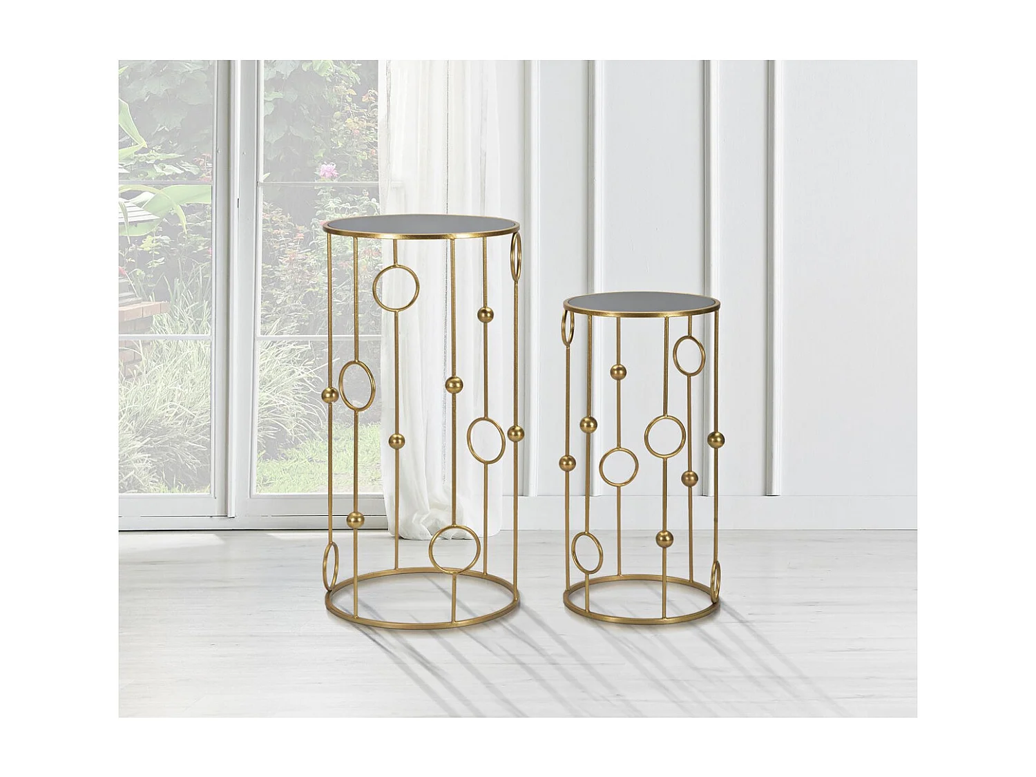 Conjunto de Mesitas Auxiliares Círculos 35, Oro, 50x50x100 cm, Kendra Home