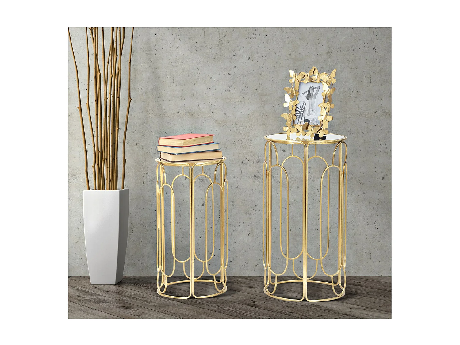 Set di Tavolini VKH555, Oro, 36,5x36,5x70 cm, Kendra Home