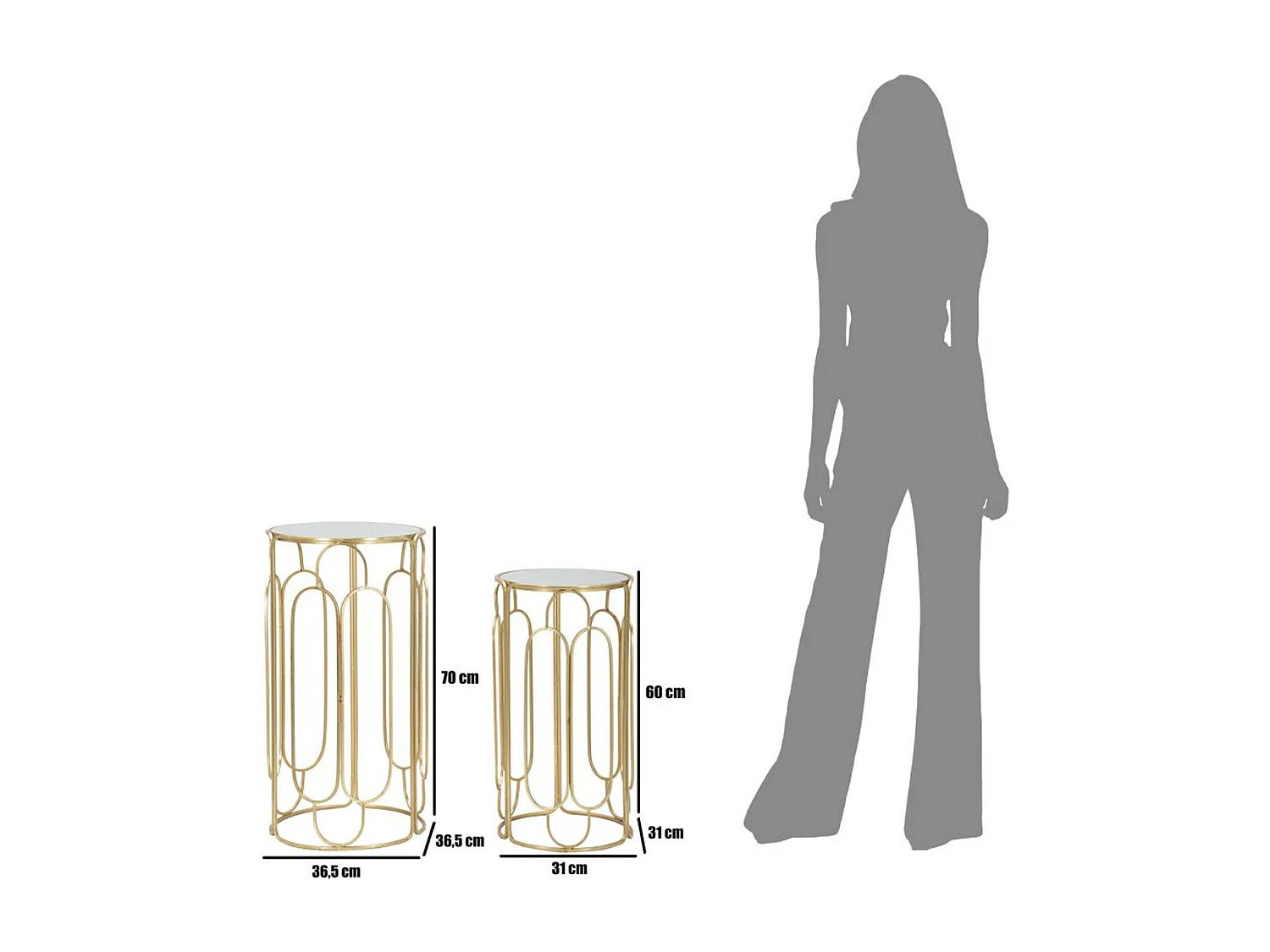 Set di Tavolini VKH555, Oro, 36,5x36,5x70 cm, Kendra Home