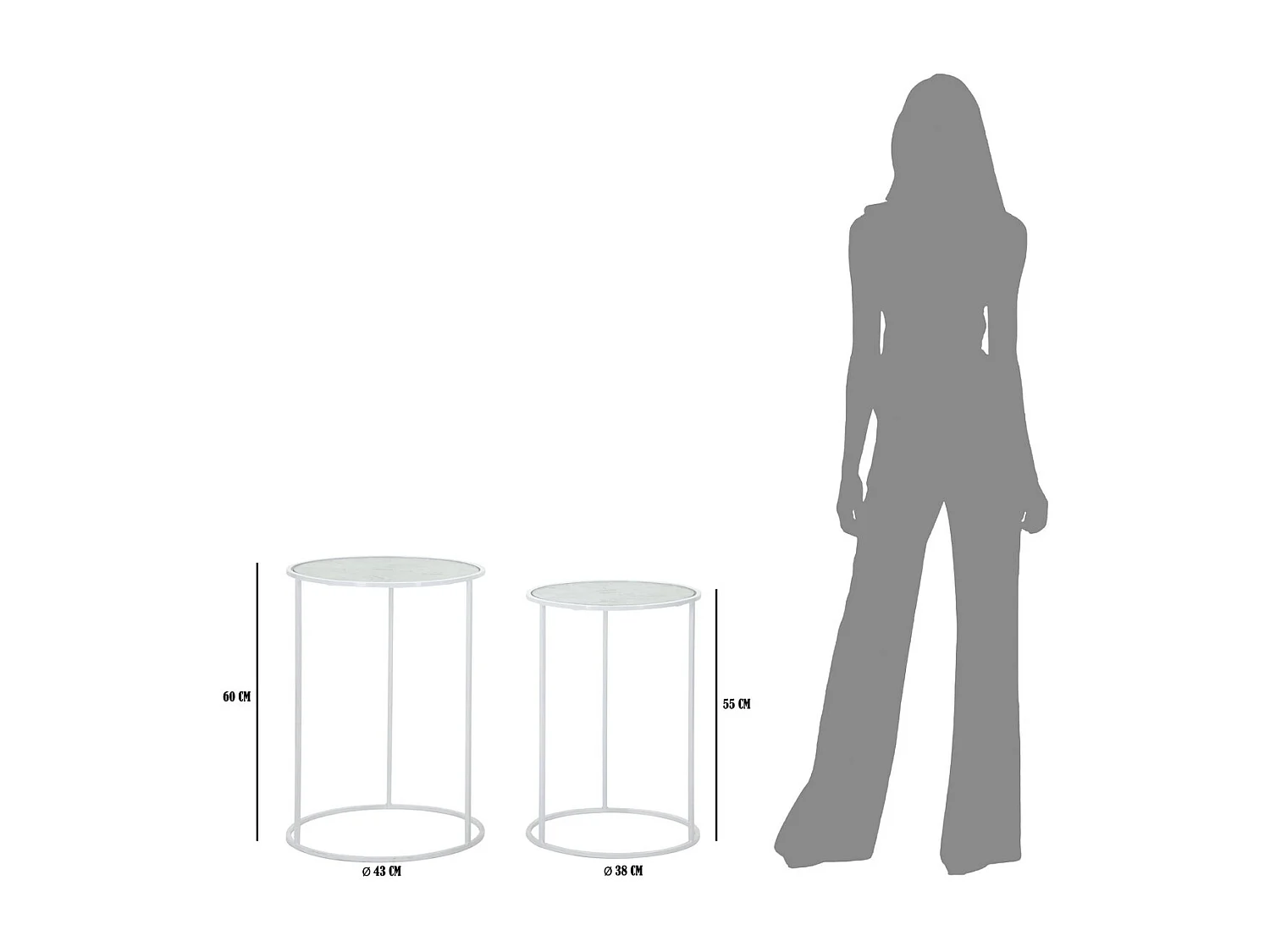 Set di Tavolini VKH556, Bianco, 43x43x60 cm, Kendra Home