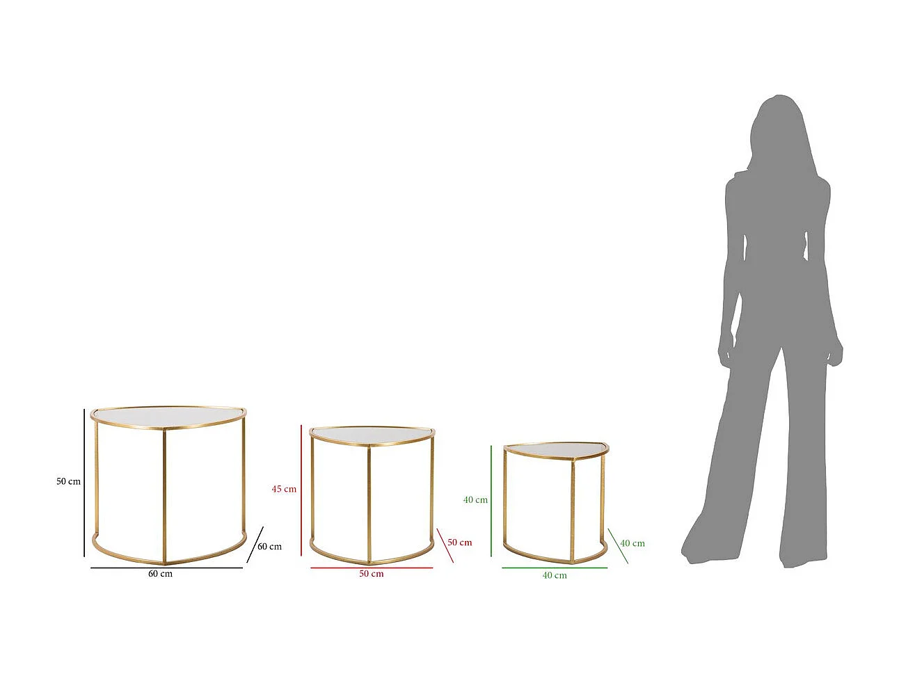 Conjunto de Mesitas Auxiliares VKH553, Oro, 60x60x50 cm, Kendra Home