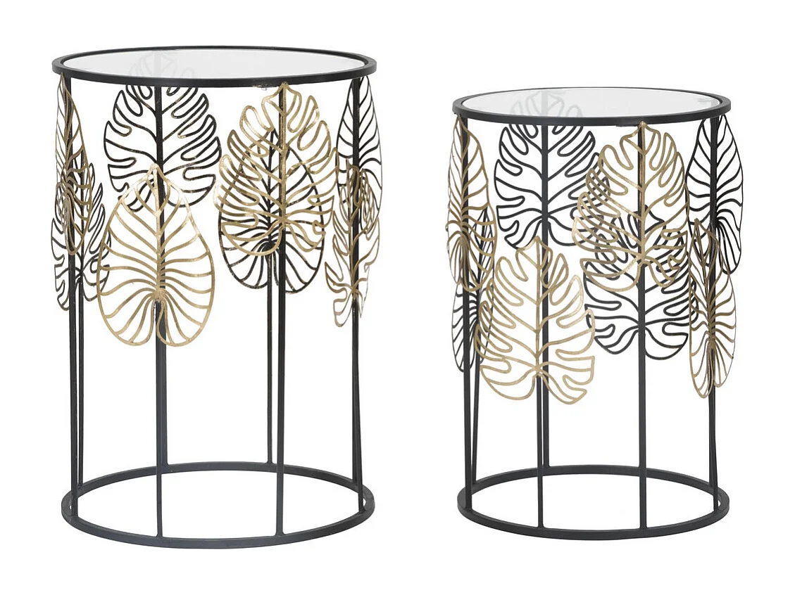 Set Bijzettafels Blad 67, Zwart, 38x38x55 cm, Kendra Home