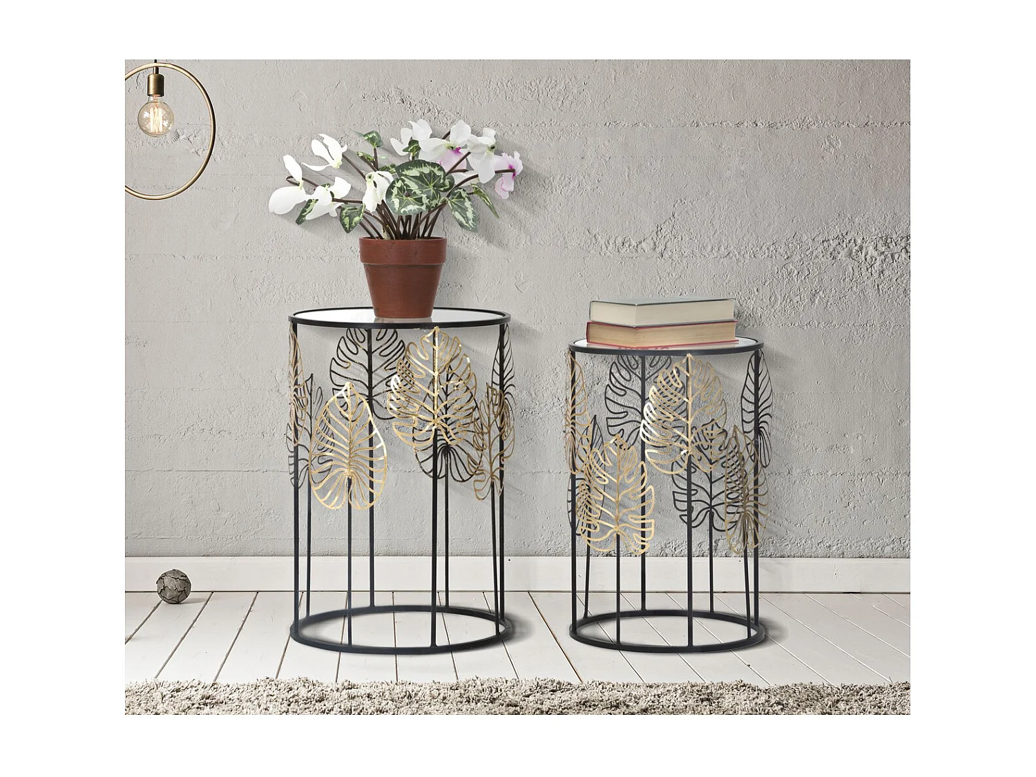 Set Bijzettafels Blad 67, Zwart, 38x38x55 cm, Kendra Home