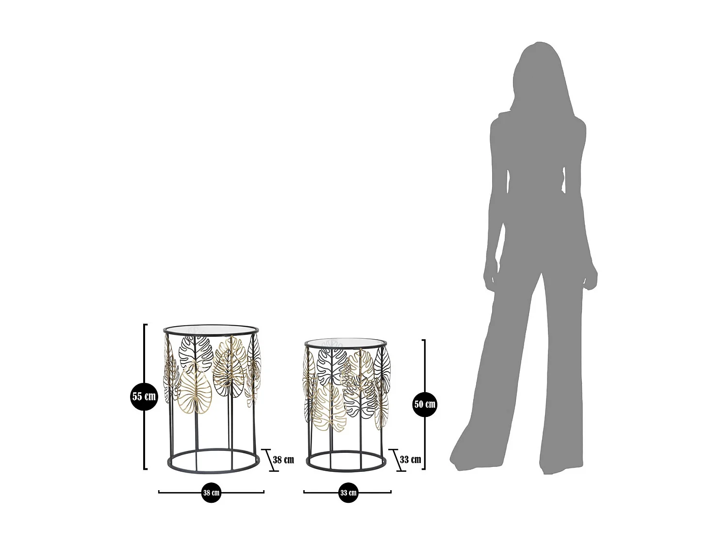 Set Bijzettafels Blad 67, Zwart, 38x38x55 cm, Kendra Home