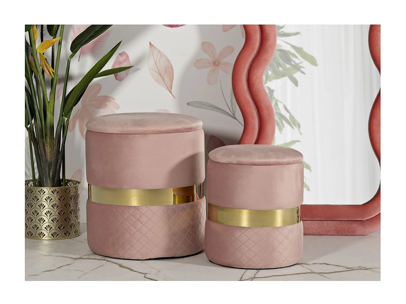 Lot de 2 Poufs VKH869, Rose, 37x37x42 cm, Kendra Home