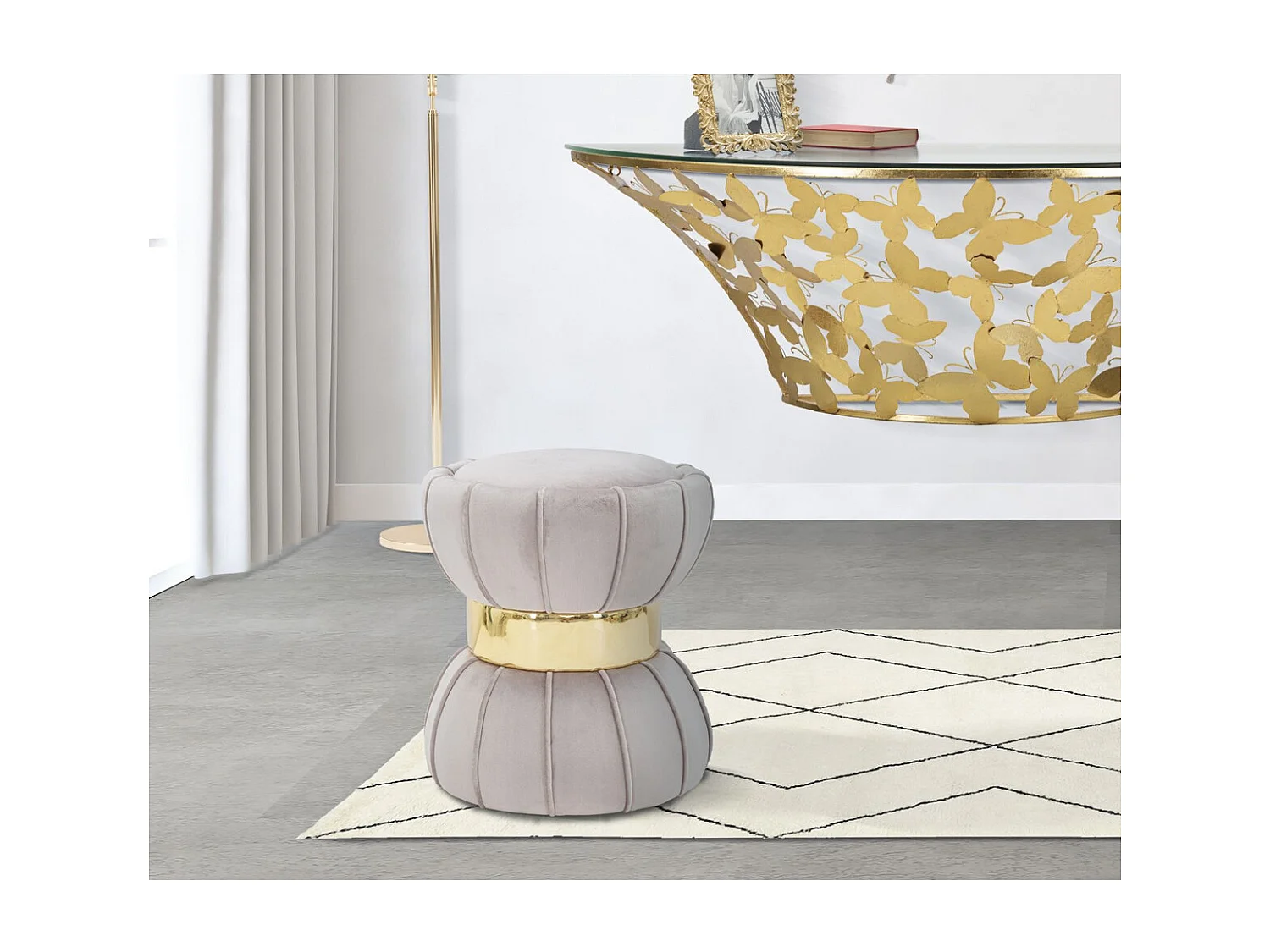 Pouf VKH359, Gris, 40x40x44 cm, Kendra Home