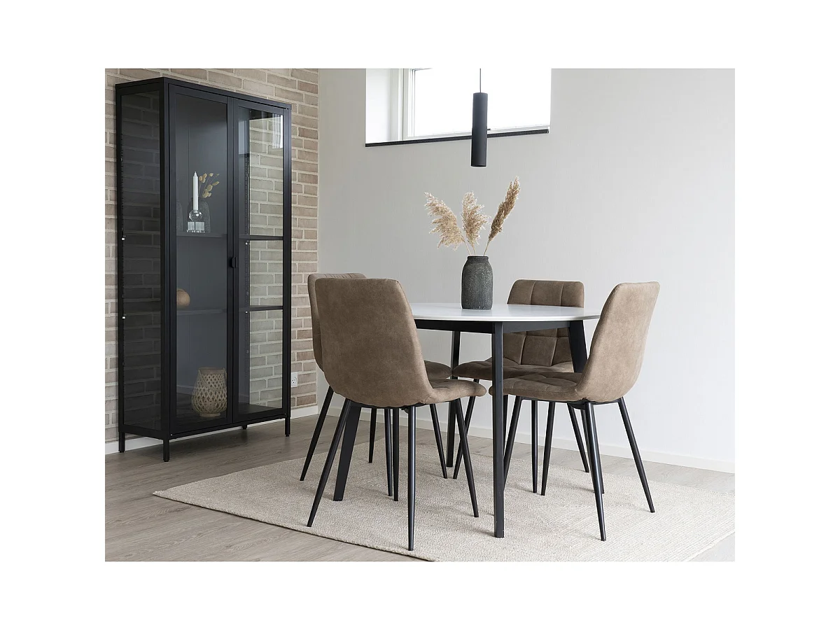 Lot de 2 chaises de salle à manger Middelfart en microfibre marron clair avec pieds noirs