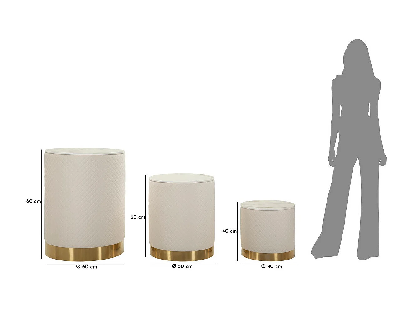 Lot de 3 Poufs VKH770, Beige, 60x60x80 cm, Kendra Home