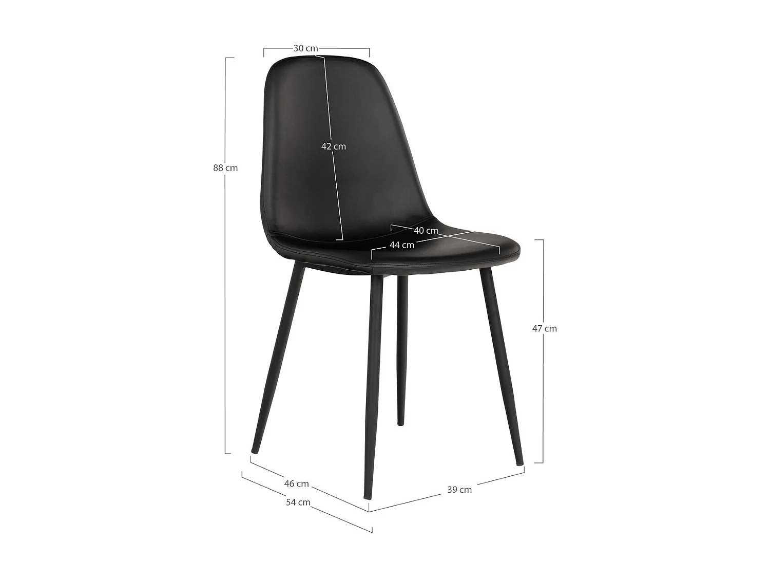 Lot de 2 Chaises Stockholm, Noir, 54x44x88 cm, Kendra Home