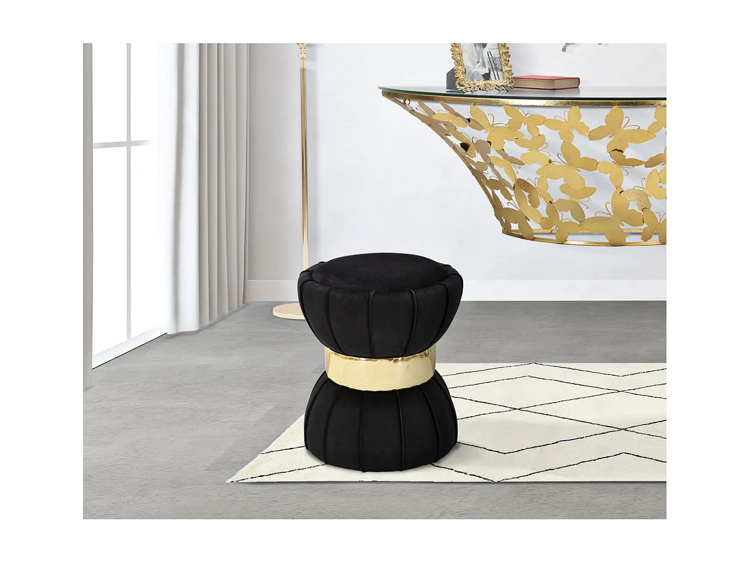 Pouf VKH360, Noir, 40x40x44 cm, Kendra Home