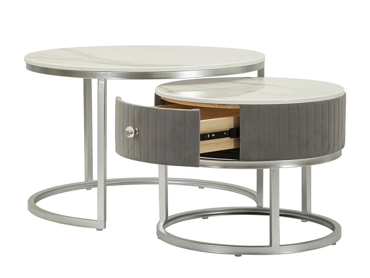 Ensemble de Tables d'Appoint VKH796, Gris, 70x70x45 cm, Kendra Home