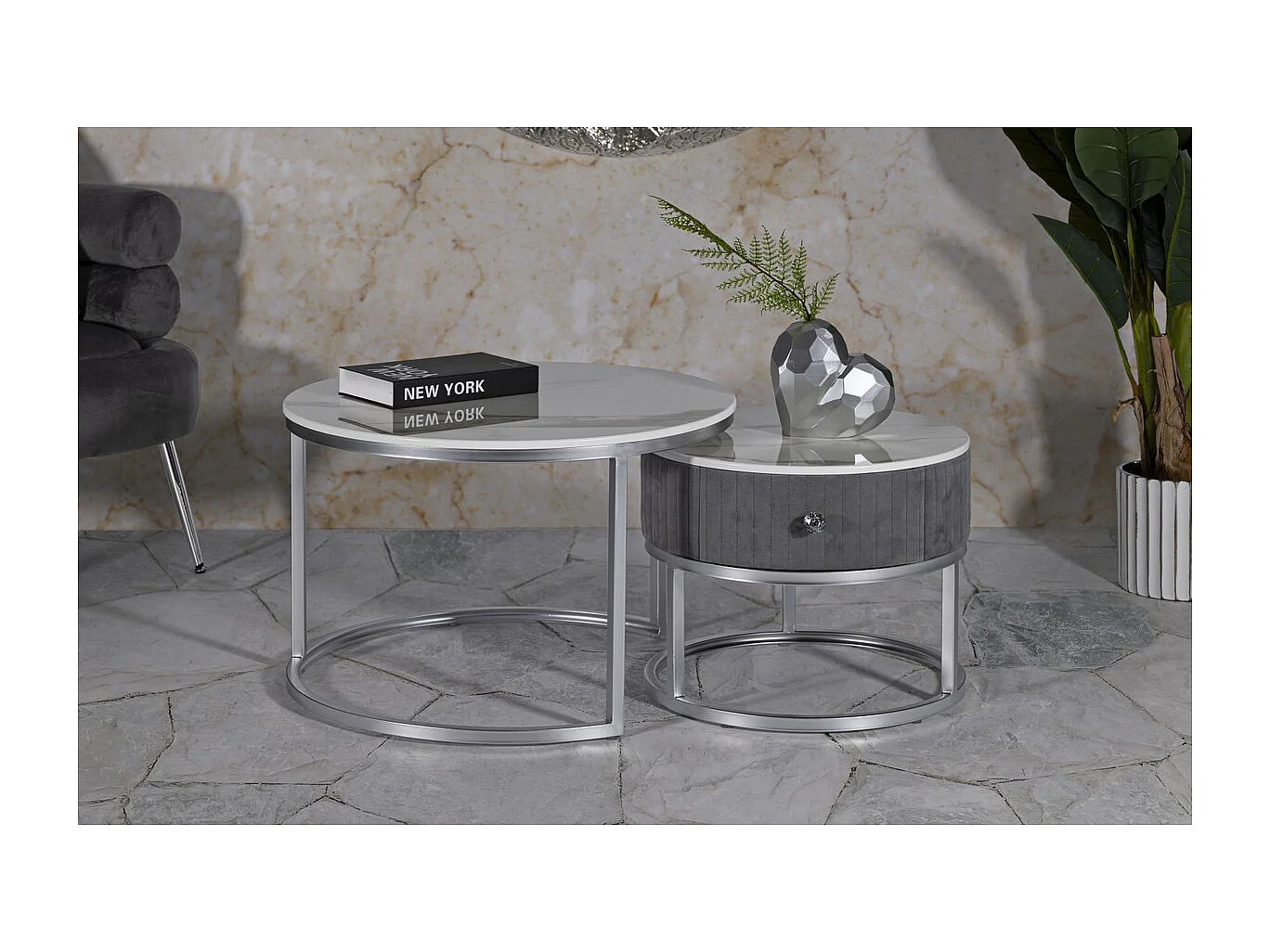 Ensemble de Tables d'Appoint VKH796, Gris, 70x70x45 cm, Kendra Home