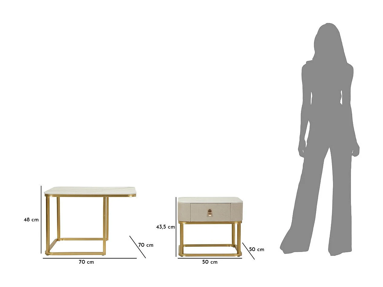 Beistelltisch-Set VKH794, Beige, 70x70x48 cm, Kendra Home