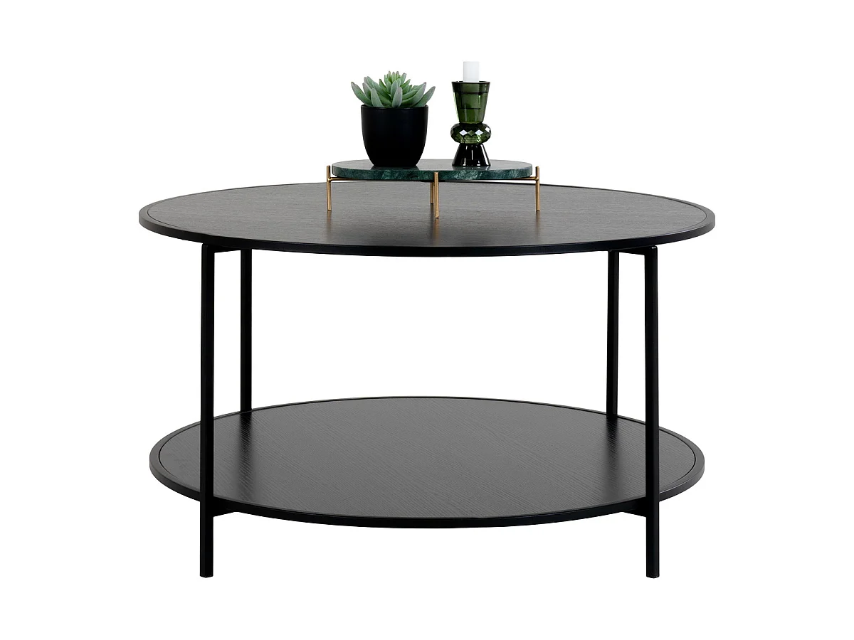 Mesa de centro redonda Vita en negro con estructura de acero, ø80×45 cm