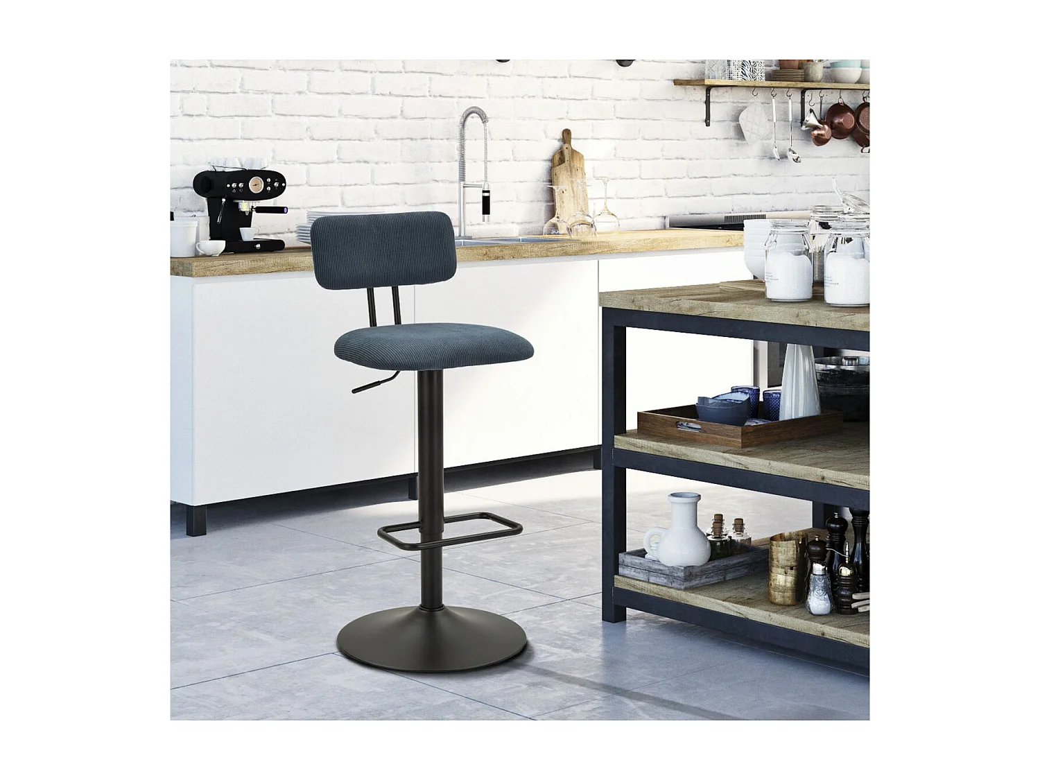 Set mit 2 Hohe Hocker VKH447, Schwarz, 41x47,5x85 cm, Kendra Home
