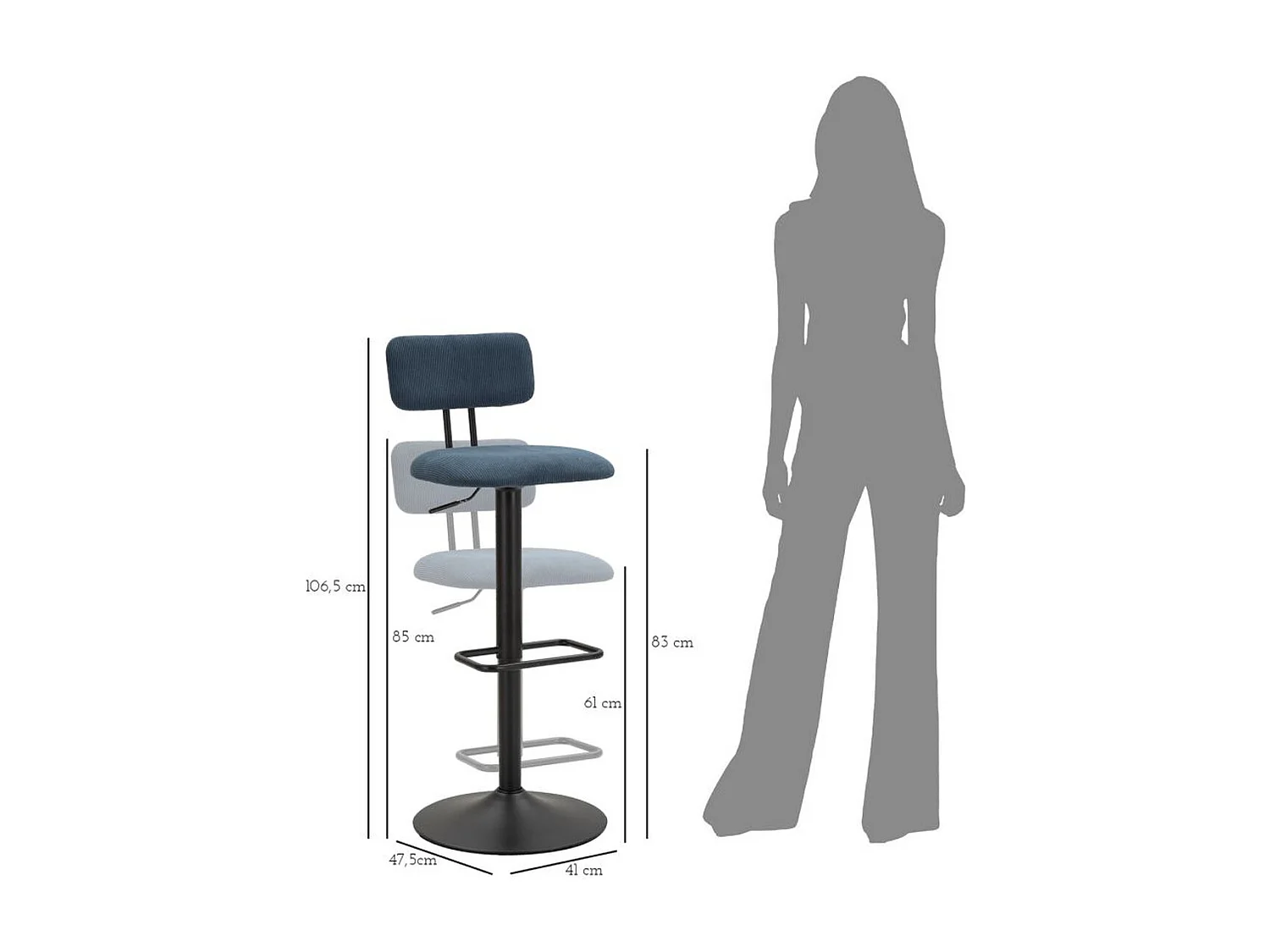 Set mit 2 Hohe Hocker VKH447, Schwarz, 41x47,5x85 cm, Kendra Home