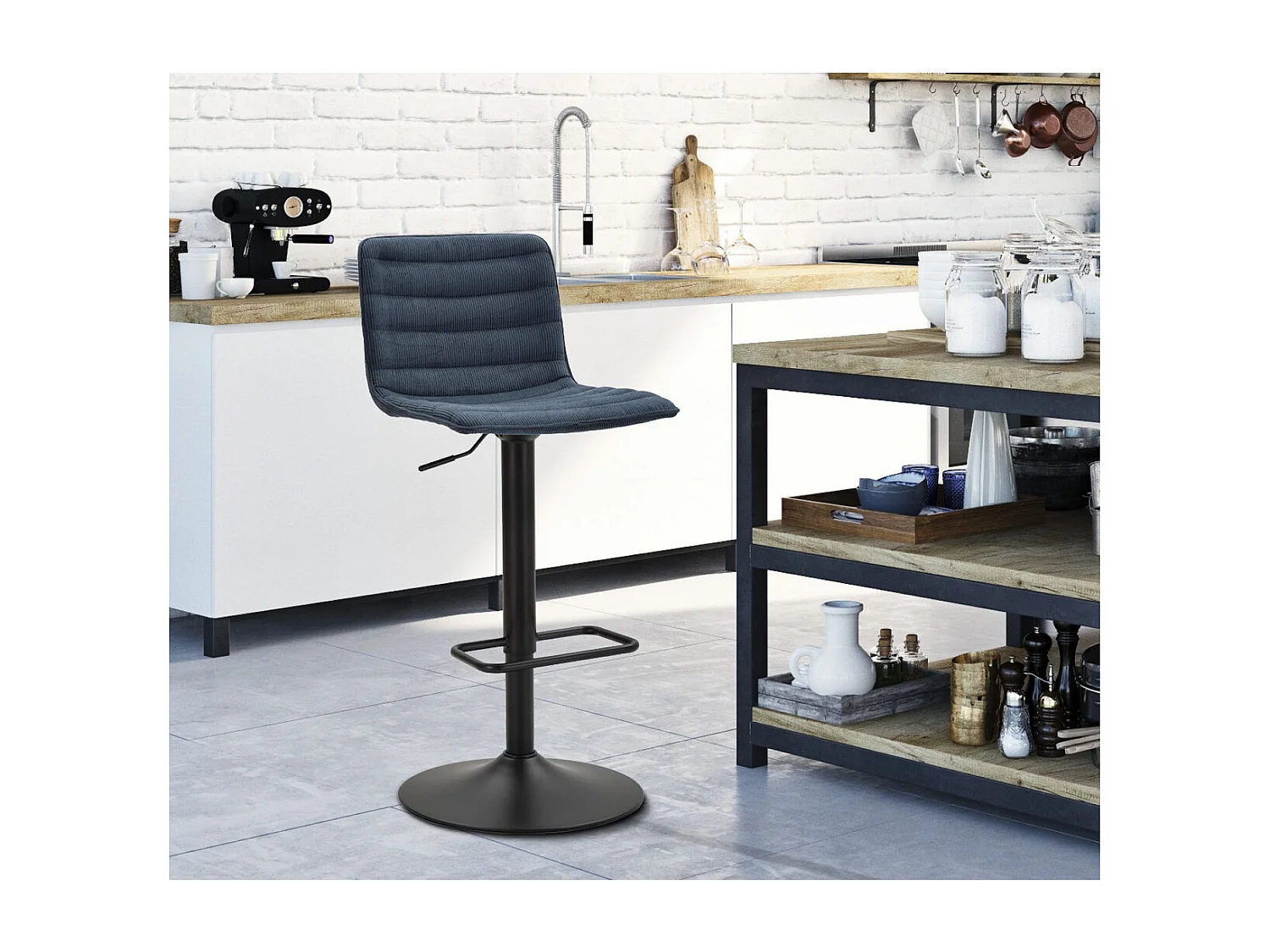 Set van 2 Hoge Krukken VKH445, Zwart, 43x49,5x85,5 cm, Kendra Home