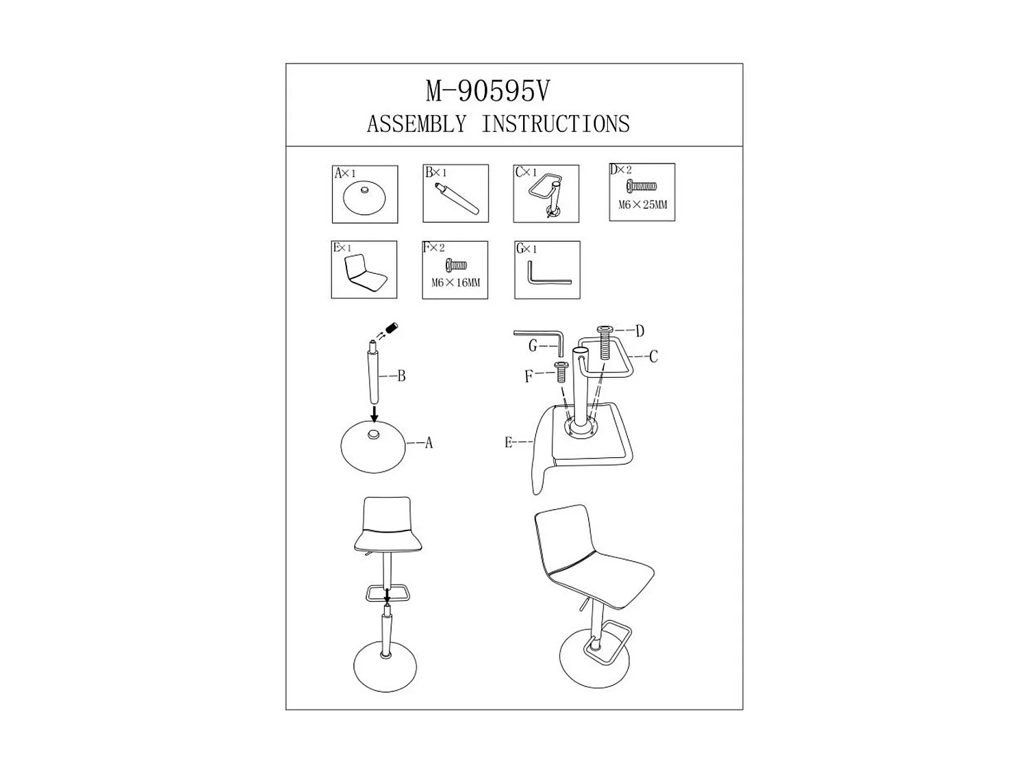 Set van 2 Hoge Krukken VKH444, Wit, 43x49,5x85,5 cm, Kendra Home