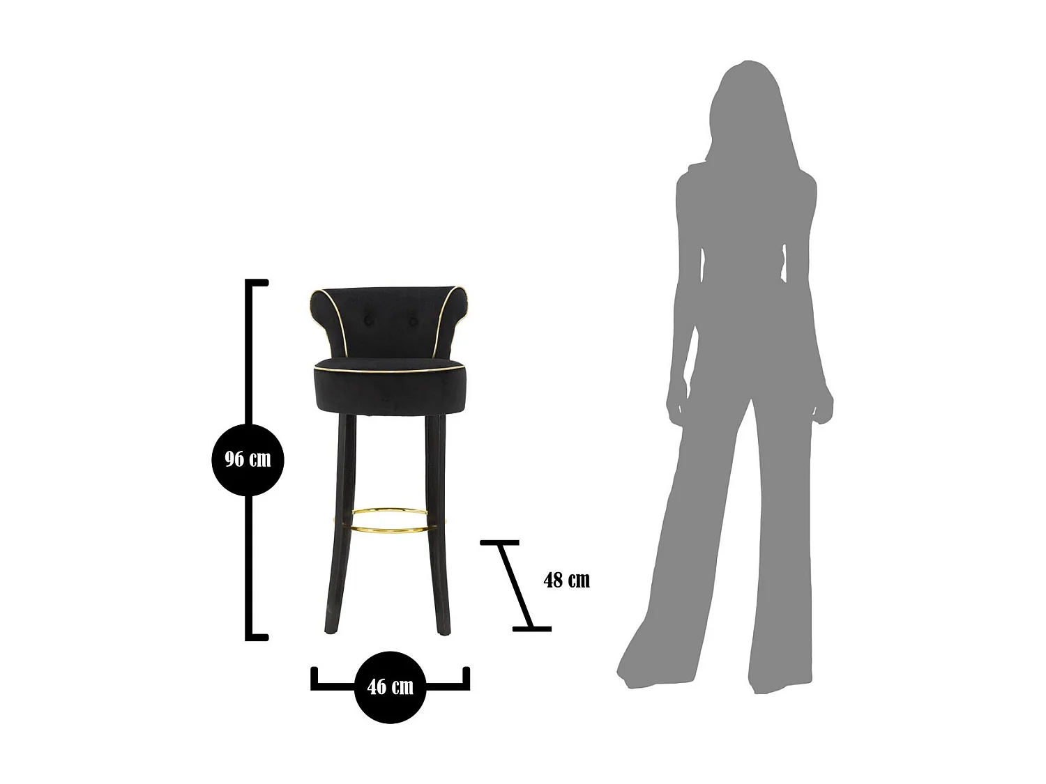 Hoher Hocker VKH442, Schwarz, 46x48x96 cm, Kendra Home