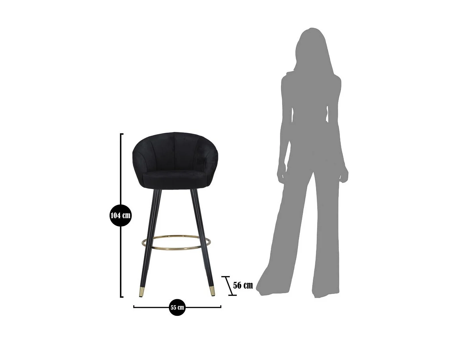 Hoher Hocker VKH430, Schwarz, 55x56x104 cm, Kendra Home