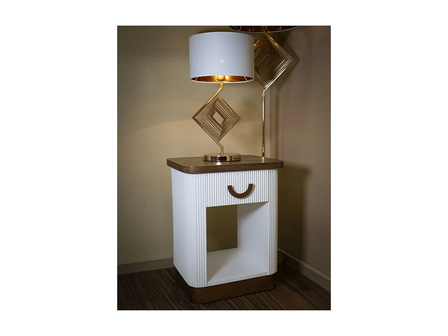 Table de Chevet VKH15, Blanc, 48x40x62 cm, Kendra Home