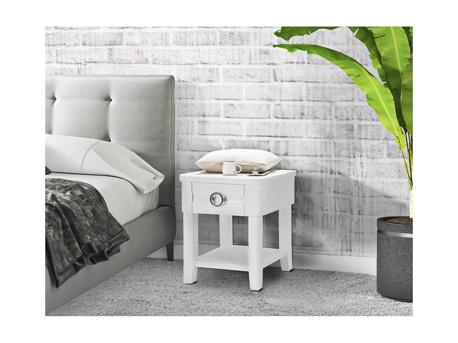 Table de Chevet VKH10, Blanc, 45x40x54 cm, Kendra Home