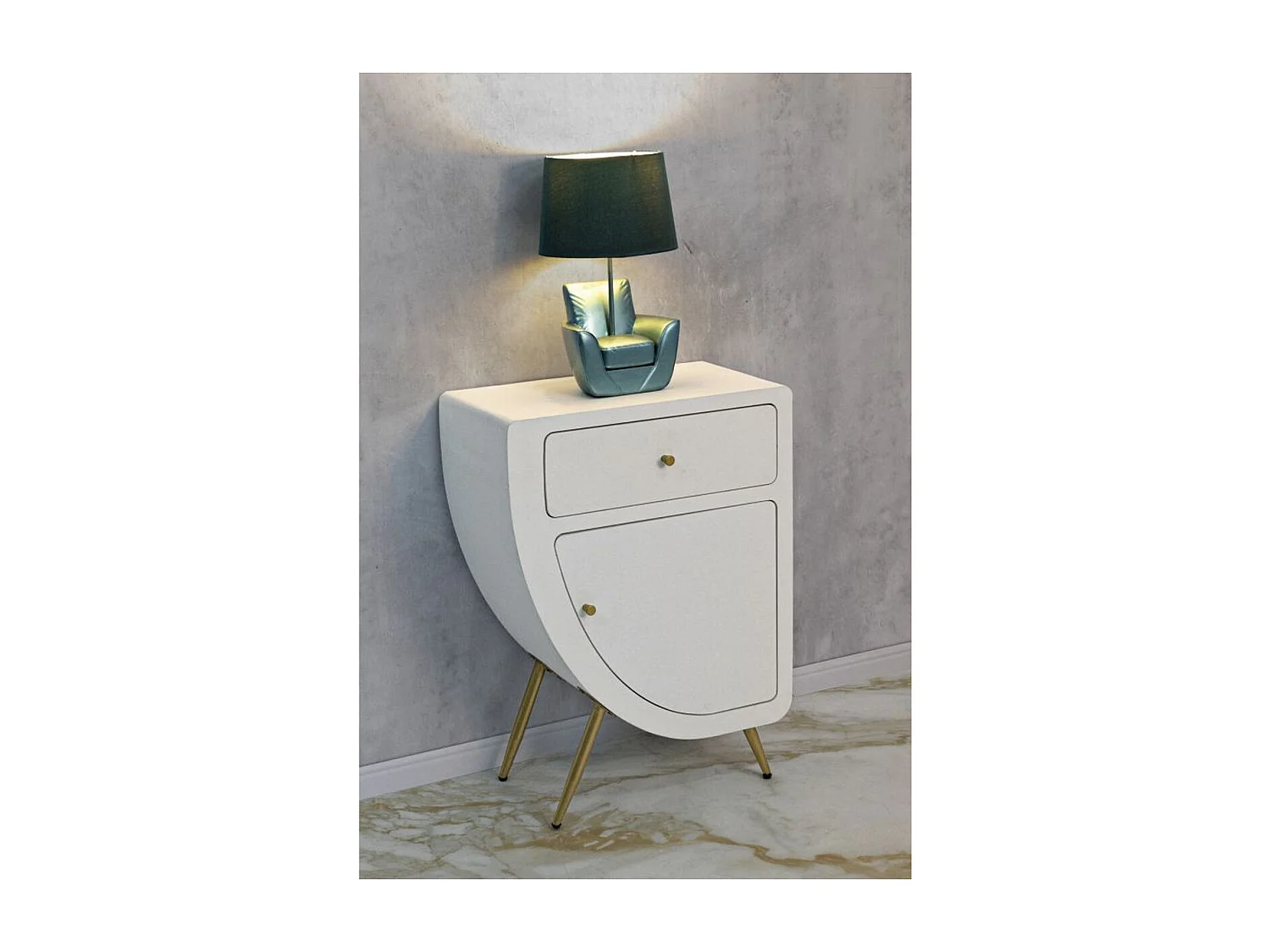 Table de Chevet VKH16, Blanc, 60x32x79 cm, Kendra Home