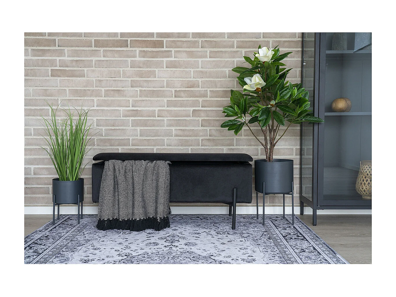 Bank met Opbergruimte Watford, Zwart, 36,5x95x43 cm, Kendra Home