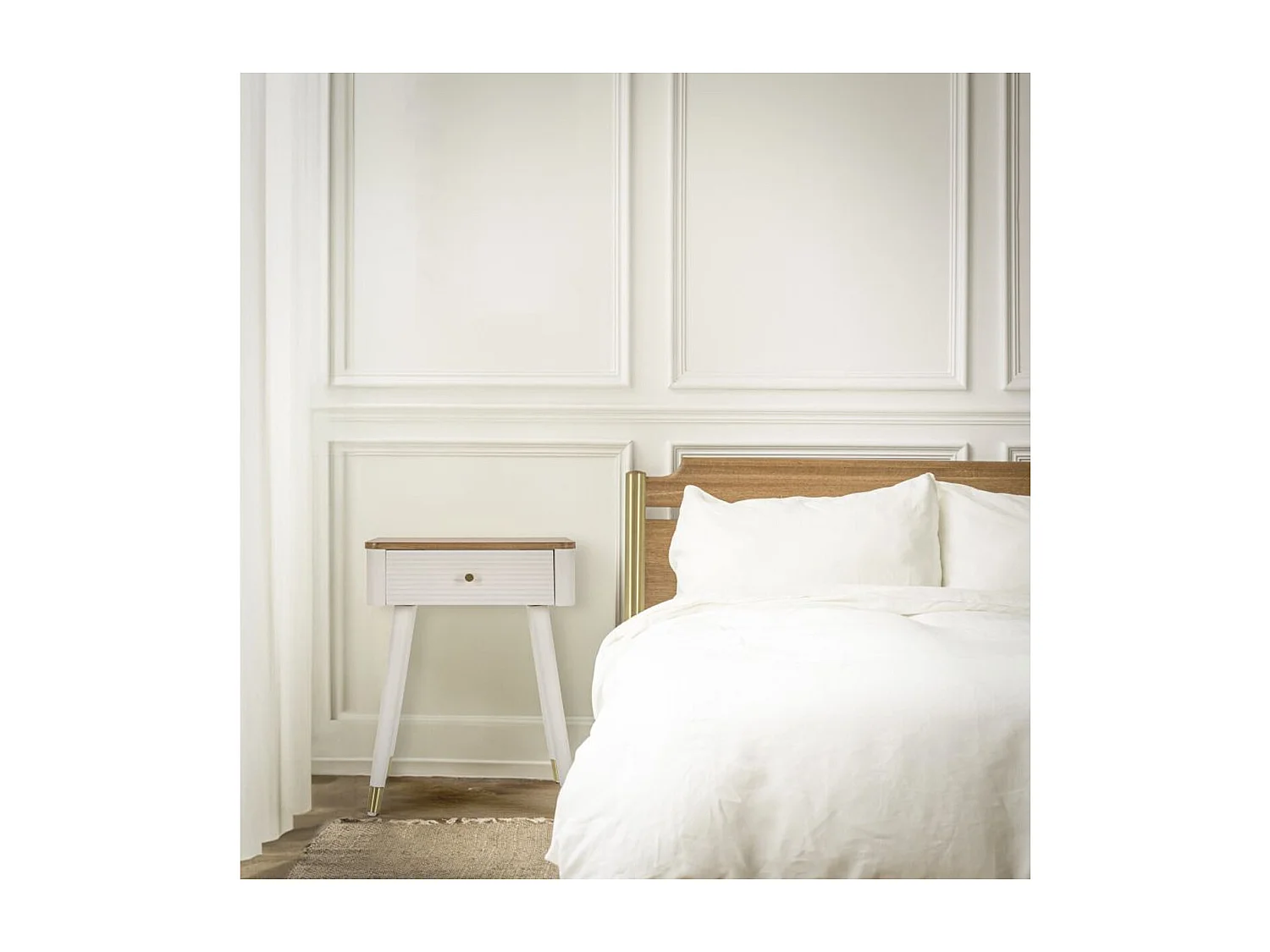 Table de Chevet VKH11, Blanc, 45x32x62 cm, Kendra Home