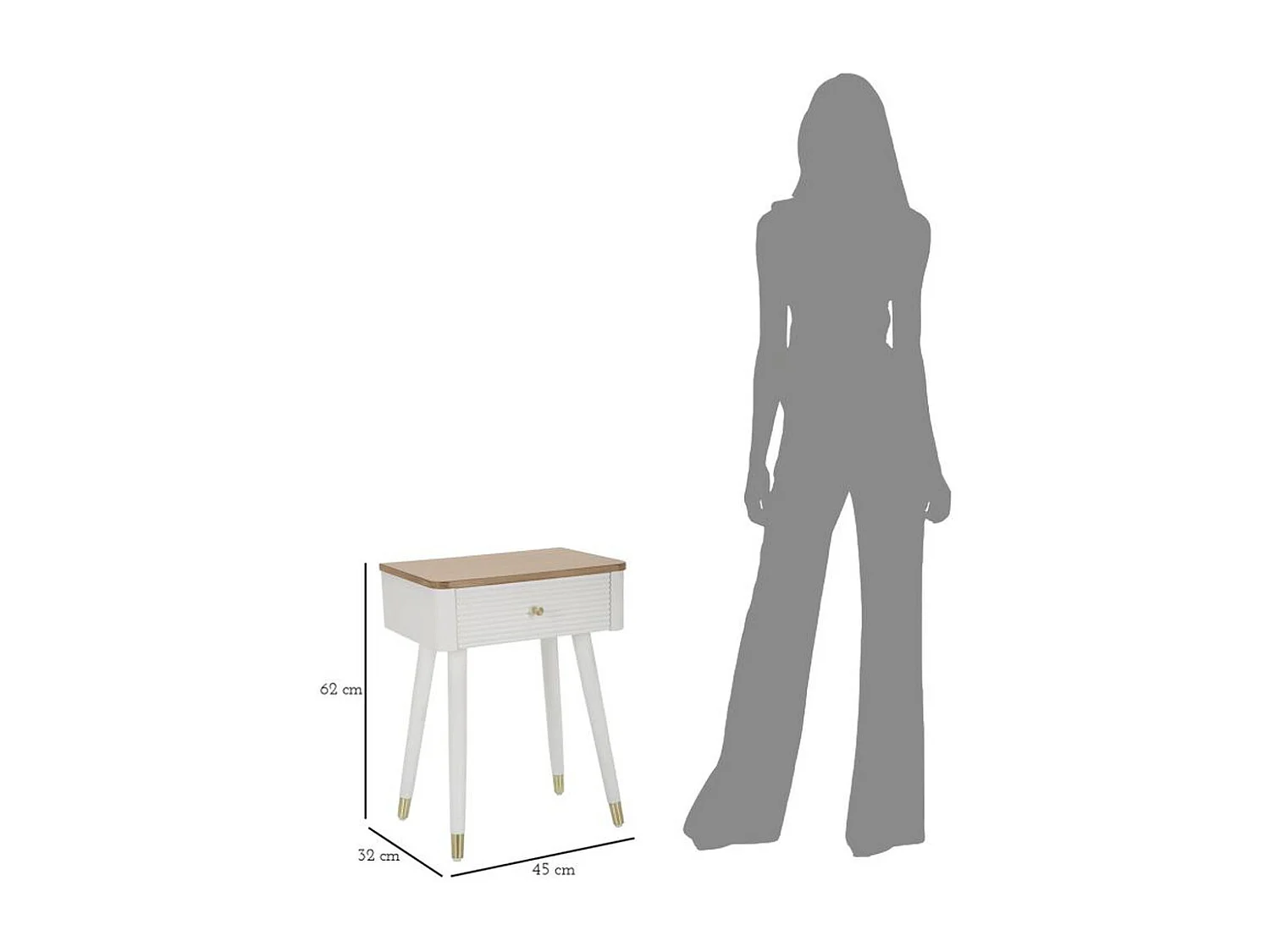 Table de Chevet VKH11, Blanc, 45x32x62 cm, Kendra Home