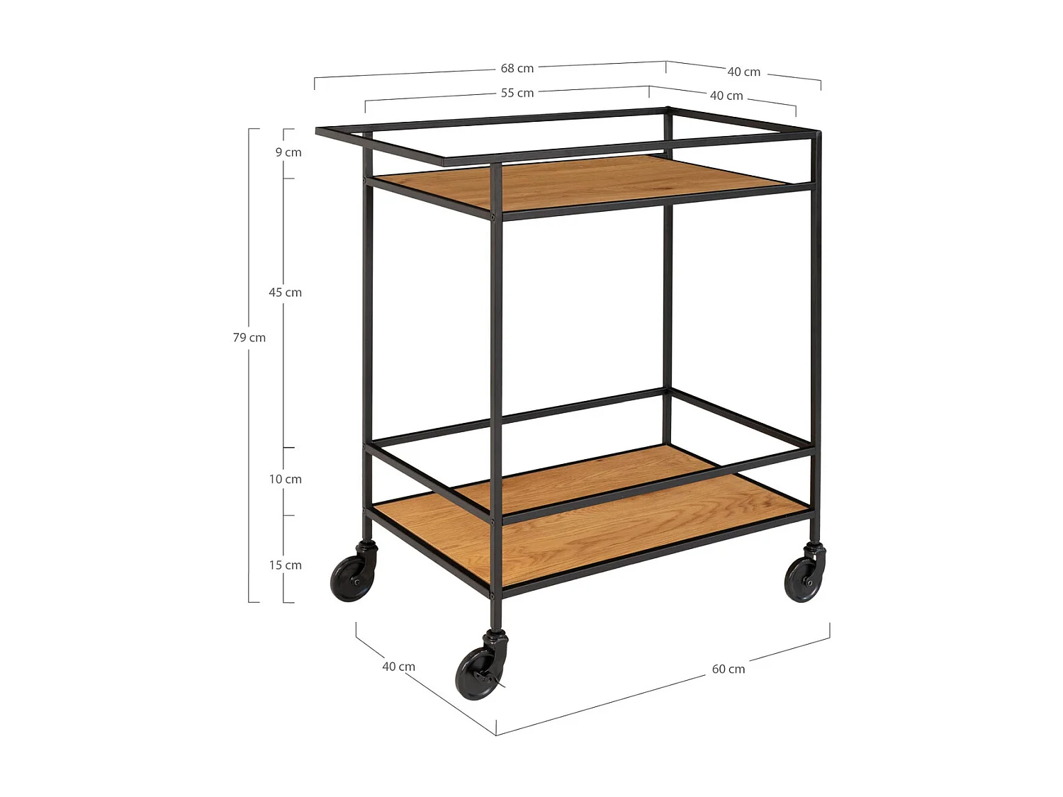 Trolley Vita, Braun, 68x40x79 cm, Kendra Home
