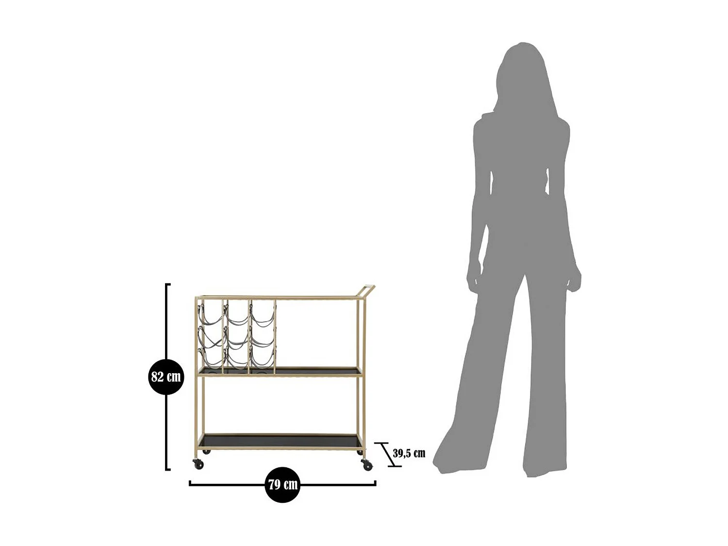 Trolley VKH5, Schwarz, 79x39,5x82 cm, Kendra Home