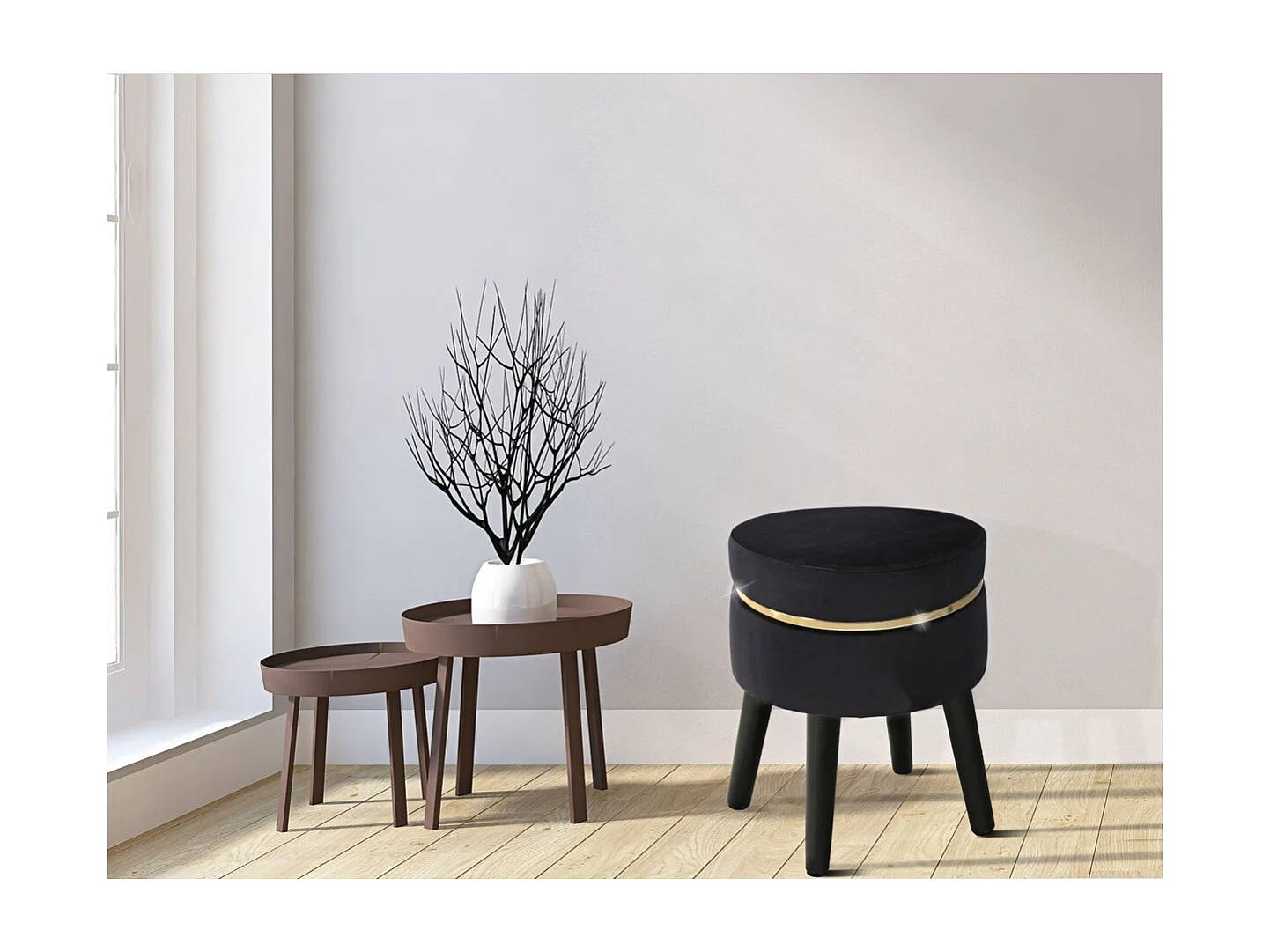 Tabouret Bas VKH460, Noir, 35x35x40,5 cm, Kendra Home