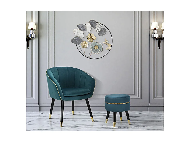 Tabouret Bas VKH459, Vert Canard, 35x35x40,5 cm, Kendra Home