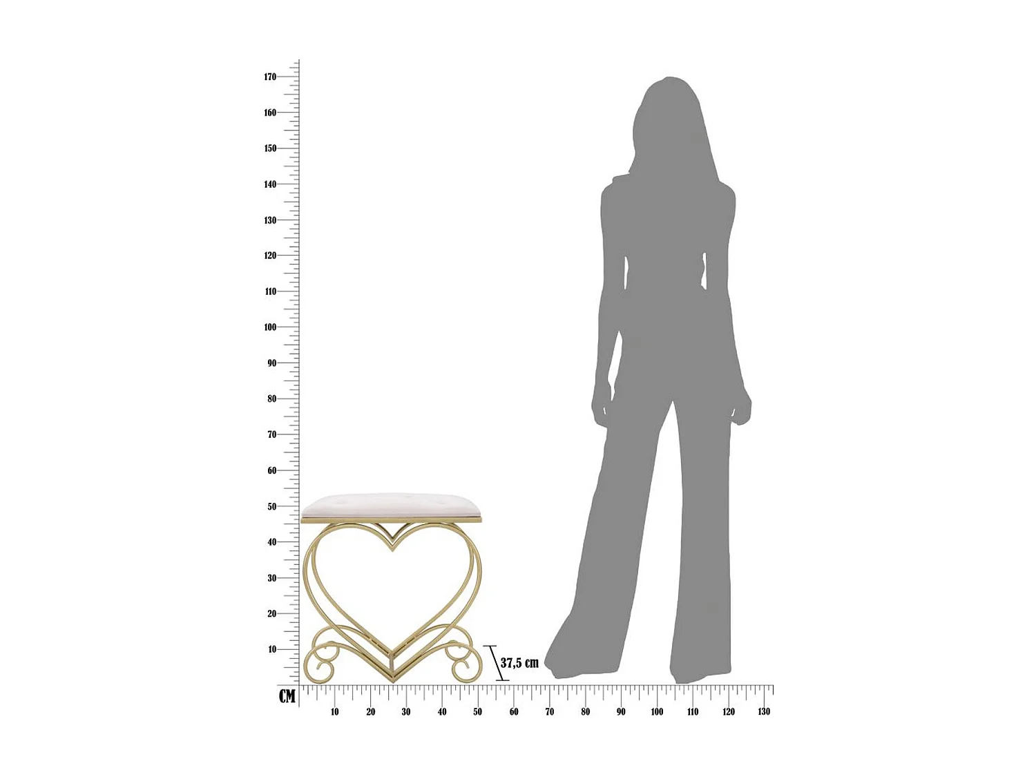 Tabouret Bas Cœur 16, Or, 50x37,5x51,5 cm, Kendra Home