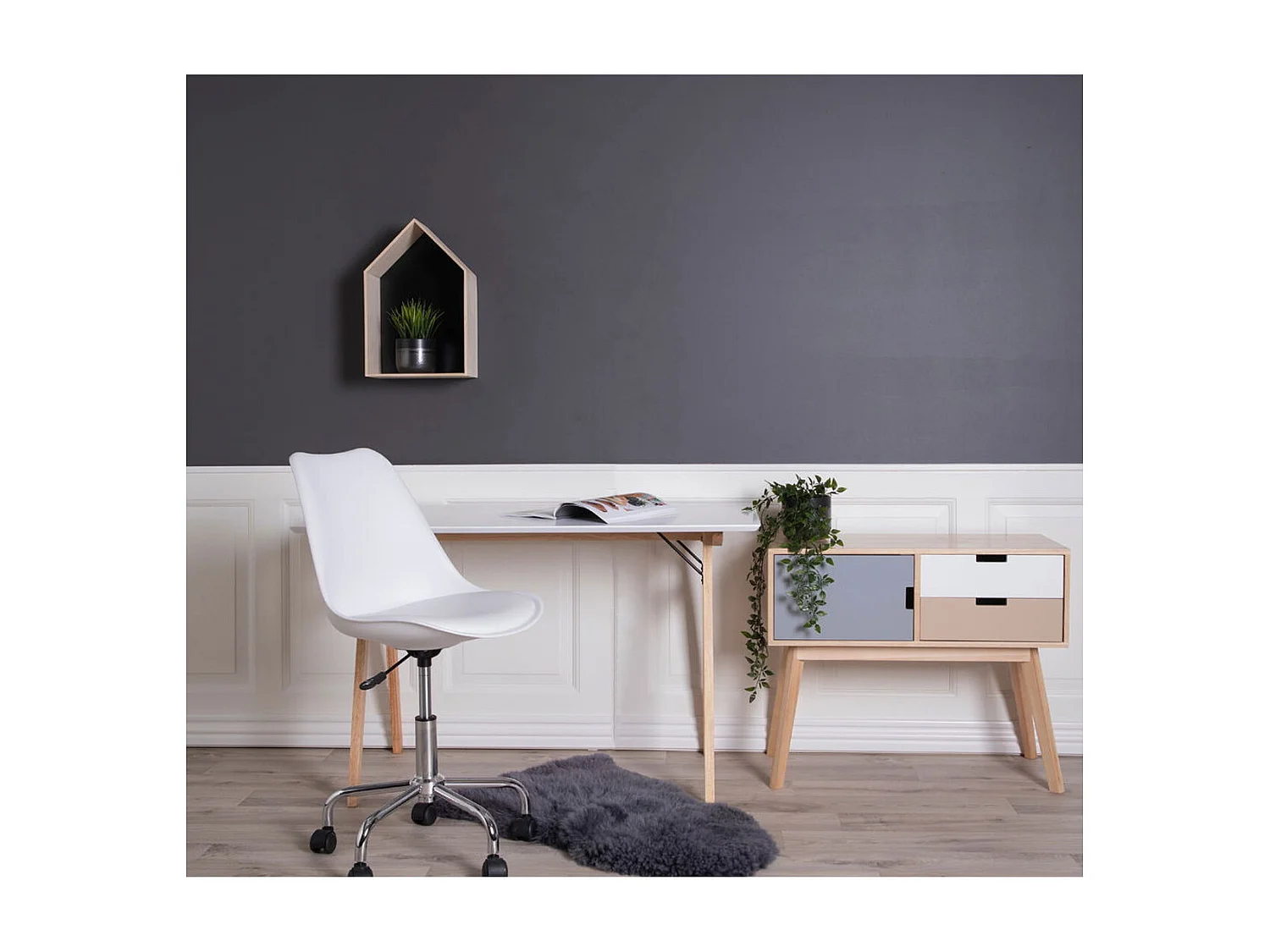 Scrivania Vojens, Bianco, 60x120x75 cm, Kendra Home