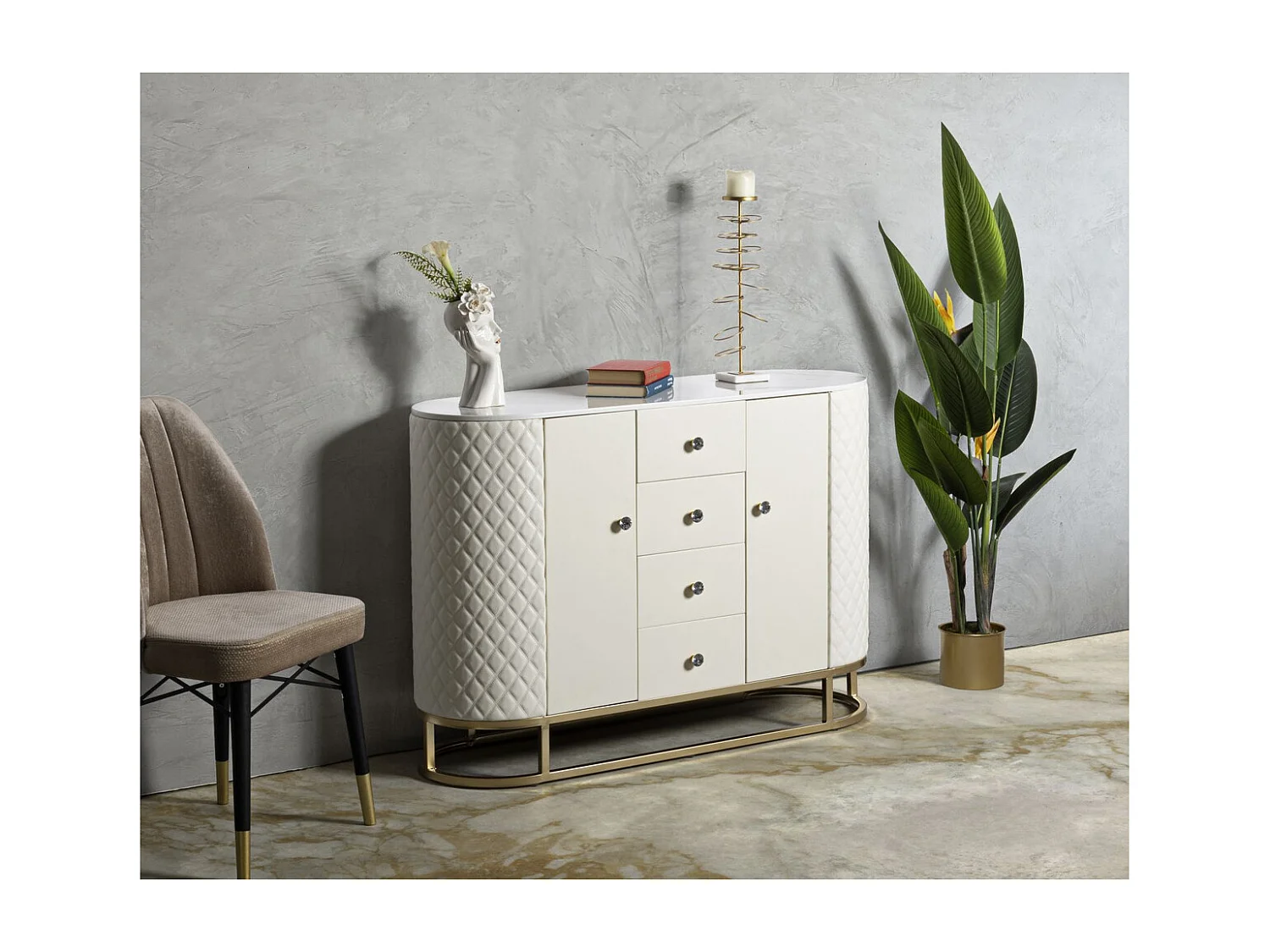 Buffet VKH25, Blanc, 120x40x85 cm, Kendra Home